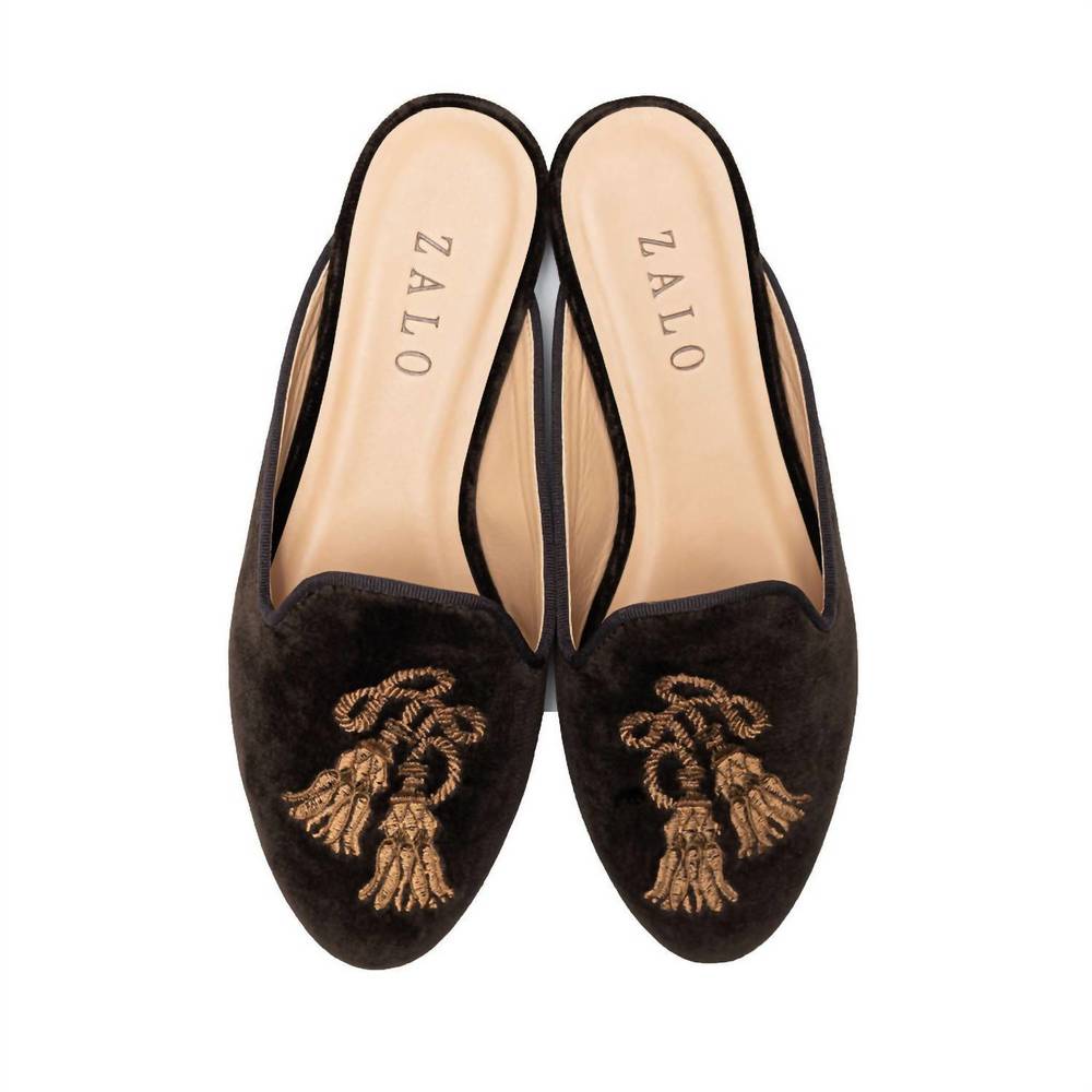 NEW HOUSE OF ZALO tassel mule in chocolate